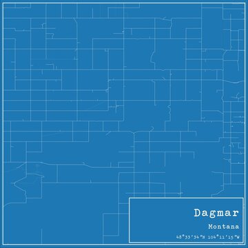 Blueprint US city map of Dagmar, Montana.