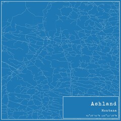 Blueprint US city map of Ashland, Montana.