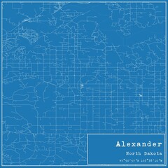 Blueprint US city map of Alexander, North Dakota.