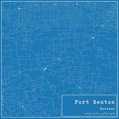 Blueprint US city map of Fort Benton, Montana.