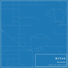 Blueprint US city map of Acton, Montana.