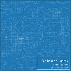 Blueprint US city map of Watford City, North Dakota.