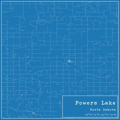 Blueprint US city map of Powers Lake, North Dakota.
