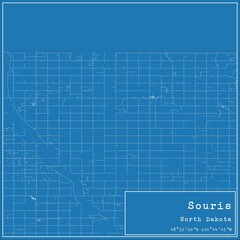 Blueprint US city map of Souris, North Dakota.