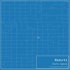 Blueprint US city map of Makoti, North Dakota.