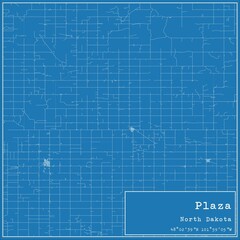 Blueprint US city map of Plaza, North Dakota.