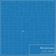 Blueprint US city map of Wildrose, North Dakota.