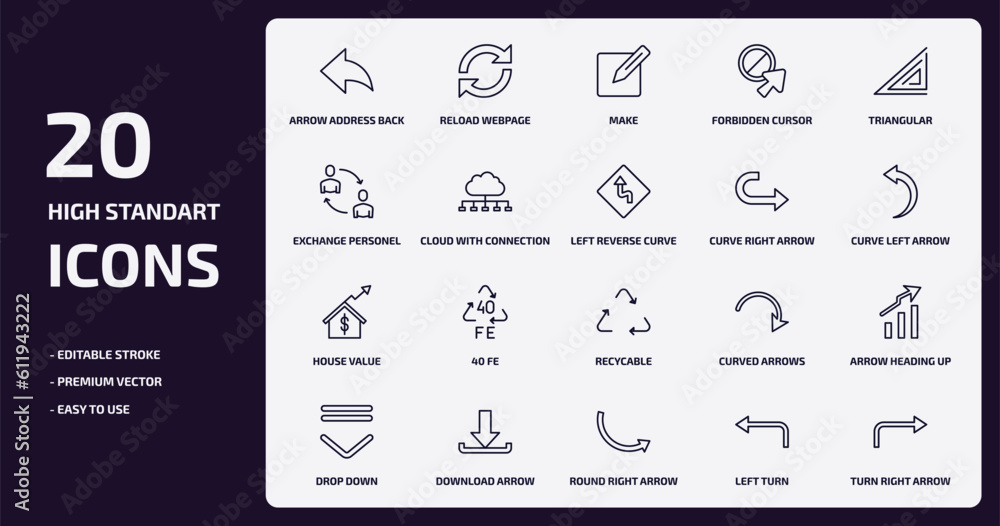 Poster user interface outline icons set. user interface thin line icons pack such as arrow address back, fo