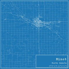 Blueprint US city map of Minot, North Dakota.
