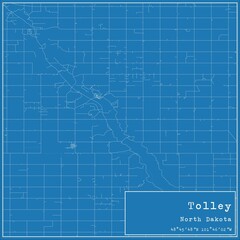 Fototapeta premium Blueprint US city map of Tolley, North Dakota.