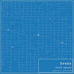 Blueprint US city map of Drake, North Dakota.