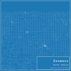 Blueprint US city map of Kenmare, North Dakota.