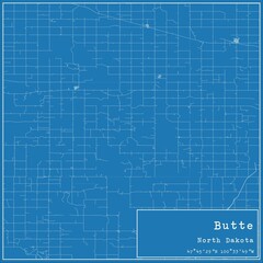 Blueprint US city map of Butte, North Dakota.