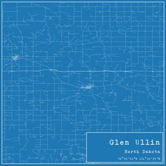 Blueprint US city map of Glen Ullin, North Dakota. - obrazy, fototapety, plakaty