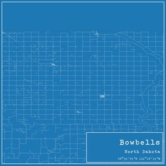 Blueprint US city map of Bowbells, North Dakota.