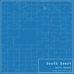 Blueprint US city map of South Heart, North Dakota.