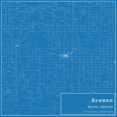 Blueprint US city map of Bowman, North Dakota.