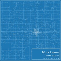 Blueprint US city map of Dickinson, North Dakota.