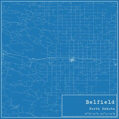 Blueprint US city map of Belfield, North Dakota.
