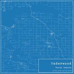 Blueprint US city map of Underwood, North Dakota.