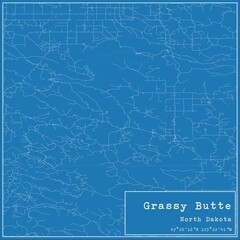 Blueprint US city map of Grassy Butte, North Dakota.