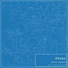 Blueprint US city map of Rhame, North Dakota.