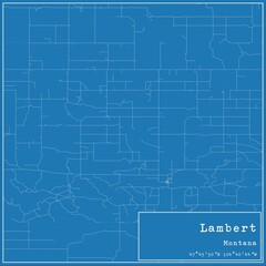 Blueprint US city map of Lambert, Montana.