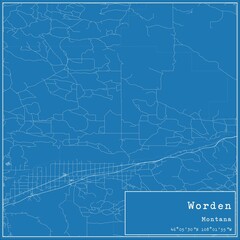 Blueprint US city map of Worden, Montana.