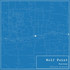 Fototapeta premium Blueprint US city map of Wolf Point, Montana.