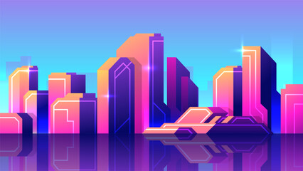 Beautiful sunset gradient skyscrapers. Horizontal illustration of abstract buildings.