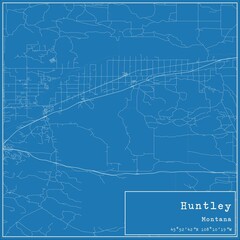 Blueprint US city map of Huntley, Montana.