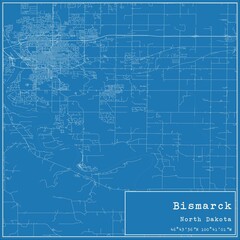 Blueprint US city map of Bismarck, North Dakota.