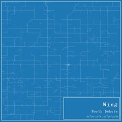 Blueprint US city map of Wing, North Dakota.