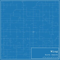 Blueprint US city map of Wing, North Dakota.