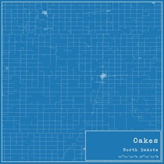 Blueprint US city map of Oakes, North Dakota.