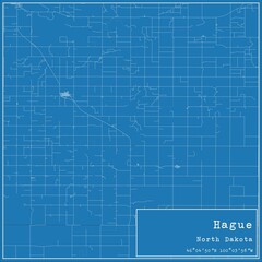Blueprint US city map of Hague, North Dakota.