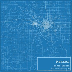 Fototapeta premium Blueprint US city map of Mandan, North Dakota.