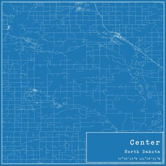 Blueprint US city map of Center, North Dakota.