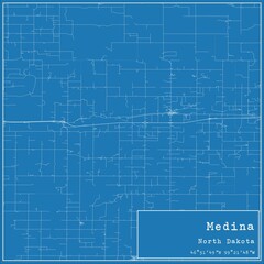 Blueprint US city map of Medina, North Dakota.