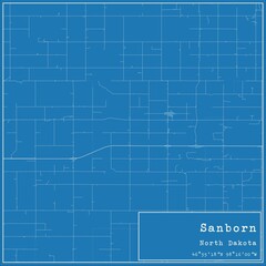 Blueprint US city map of Sanborn, North Dakota.