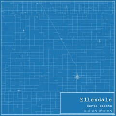 Blueprint US city map of Ellendale, North Dakota.