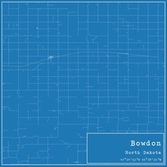 Blueprint US city map of Bowdon, North Dakota.
