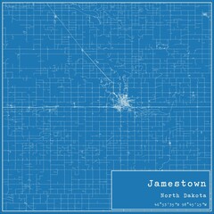 Blueprint US city map of Jamestown, North Dakota.