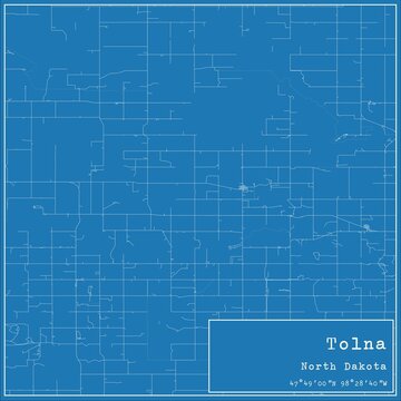 Blueprint US city map of Tolna, North Dakota.
