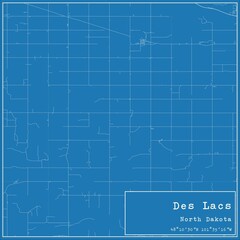 Obraz premium Blueprint US city map of Des Lacs, North Dakota.