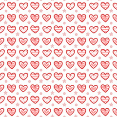 Sketch romantic hearts in modern style. Seamless love pattern for Valentines day background.
