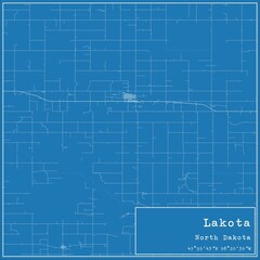 Blueprint US city map of Lakota, North Dakota.