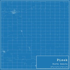 Blueprint US city map of Pisek, North Dakota.