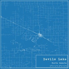 Blueprint US city map of Devils Lake, North Dakota.