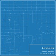 Blueprint US city map of Sheldon, North Dakota.